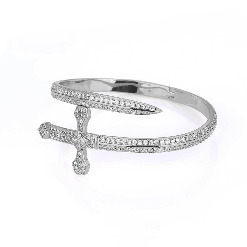 1PC 8inch CZ Pave Gold Silver Cross Bangle for Women and Men Silver Women Bracelets Charms Beads Beyond