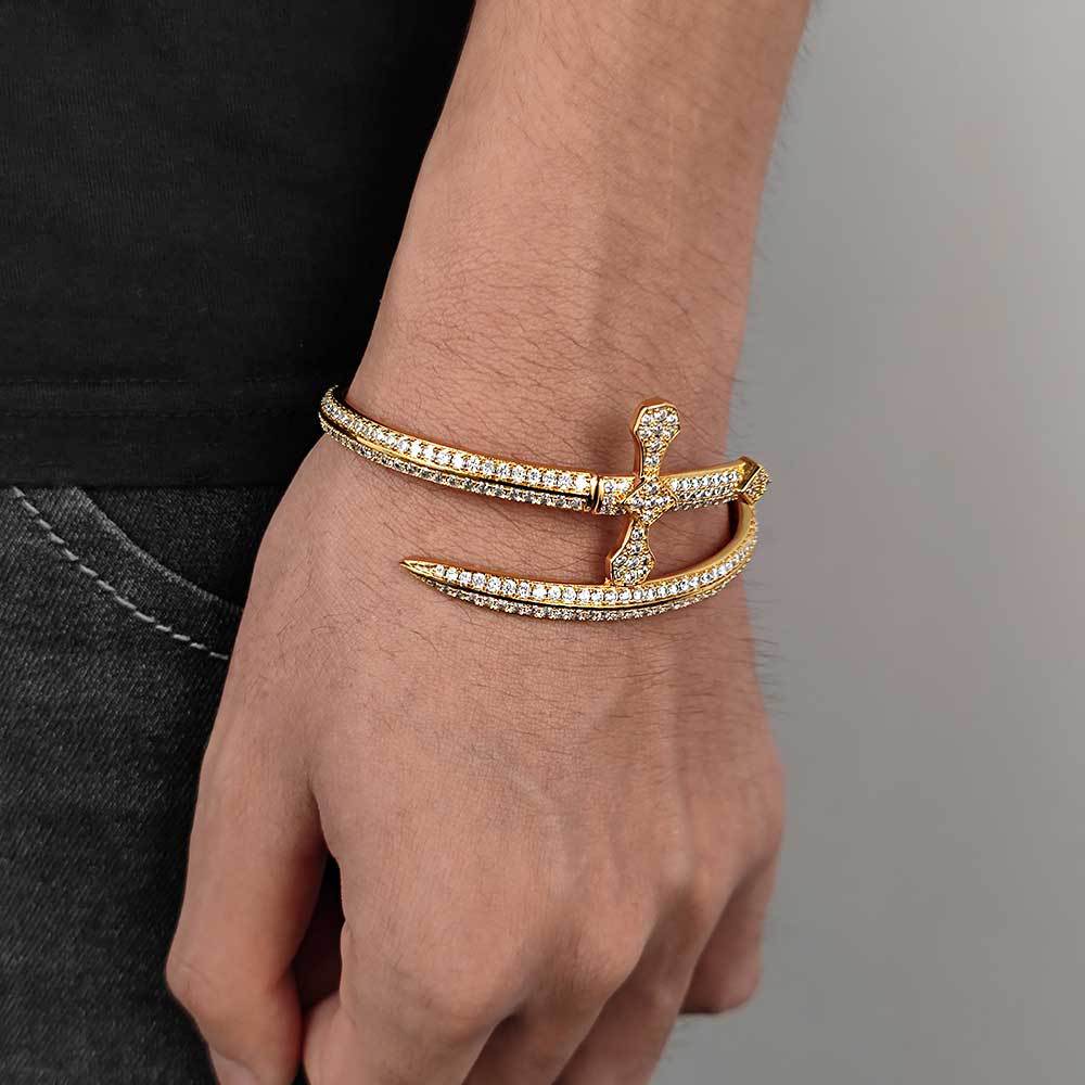 1PC 8inch CZ Pave Gold Silver Cross Bangle for Women and Men Women Bracelets Charms Beads Beyond