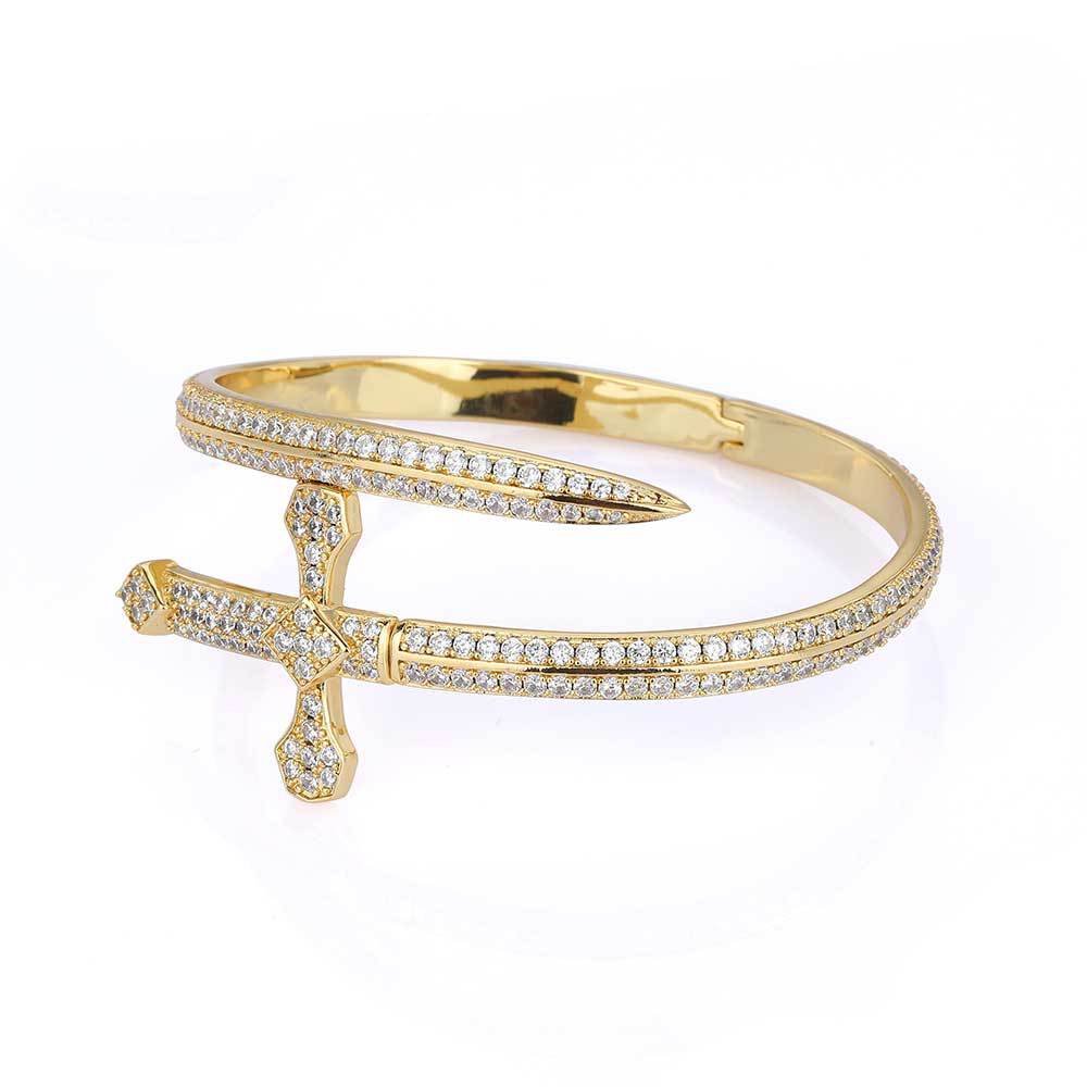 1PC 8inch CZ Pave Gold Silver Cross Bangle for Women and Men Gold Women Bracelets Charms Beads Beyond