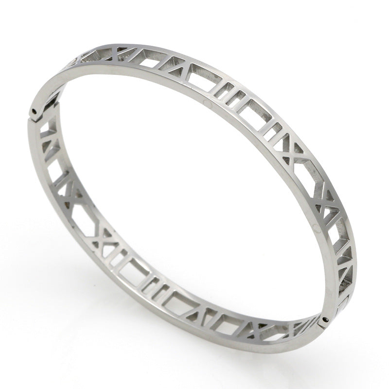 5pcs/lot Hollow Roman Numeral Stainless Steel Bangle for Women & Men Women & Men Bracelets Charms Beads Beyond