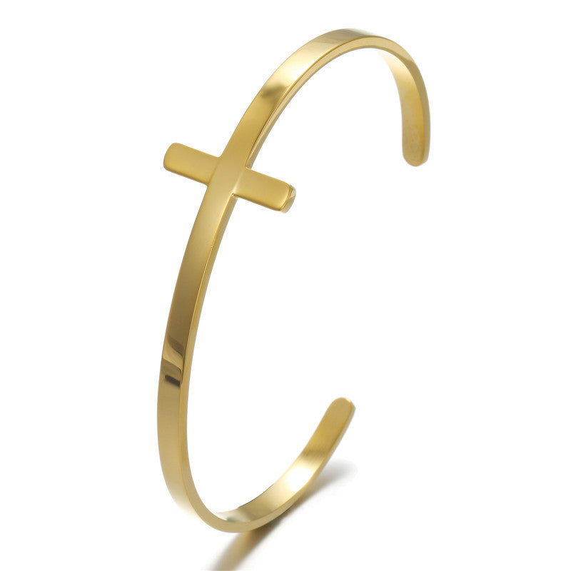 5pcs/lot Cross Stainless Steel Open Bangle for Women & Men Gold Women & Men Bracelets Charms Beads Beyond