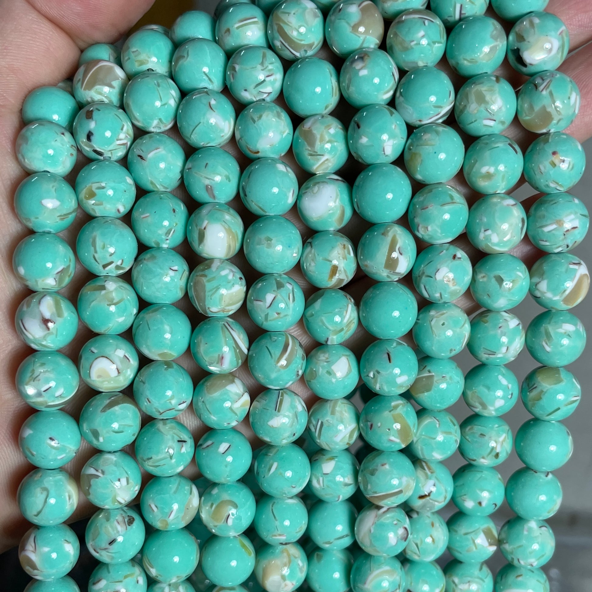 2 Strands/lot 10mm White Shell Turquoise Round Stone Beads| Stone Beads ...