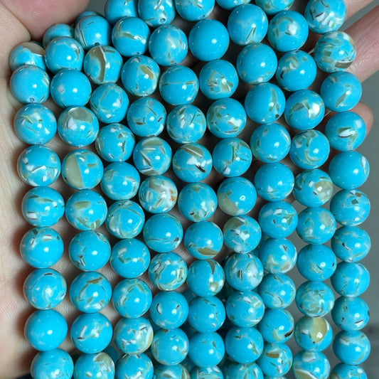 2 Strands/lot 10mm Light Blue Shell Turquoise Round Stone Beads Stone Beads Turquoise Beads Charms Beads Beyond