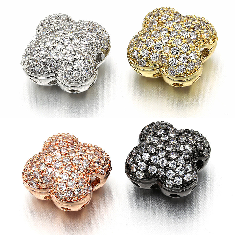 20pcs/lot 12*8mm CZ Paved Flower Centerpiece Spacers Mix Color CZ Paved Spacers Flower Spacers Charms Beads Beyond