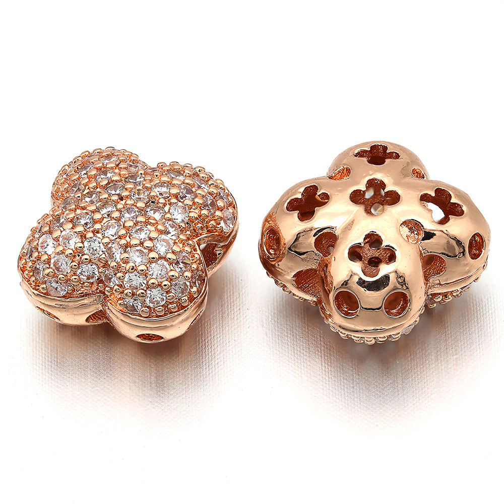 20pcs/lot 12*8mm CZ Paved Flower Centerpiece Spacers Rose Gold CZ Paved Spacers Flower Spacers Charms Beads Beyond
