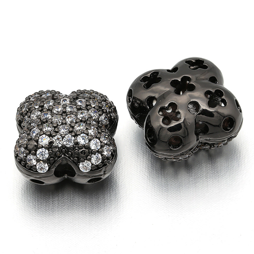 20pcs/lot 12*8mm CZ Paved Flower Centerpiece Spacers Black CZ Paved Spacers Flower Spacers Charms Beads Beyond