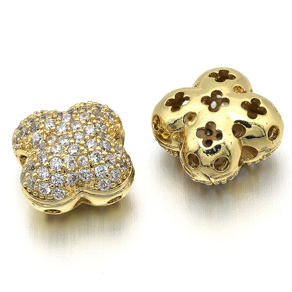 20pcs/lot 12*8mm CZ Paved Flower Centerpiece Spacers Gold CZ Paved Spacers Flower Spacers Charms Beads Beyond