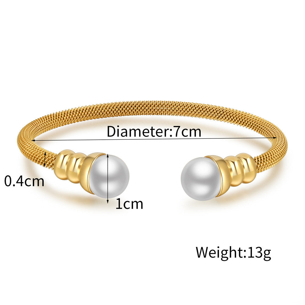 5pcs/lot Stainless Steel Pearl Open Bangle for Women Women Bracelets Charms Beads Beyond