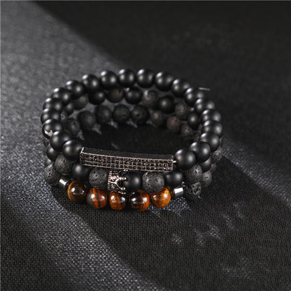 5 sets/lot CZ Paved Black Lava Stone Tiger Eye Bracelets Men Bracelets Charms Beads Beyond