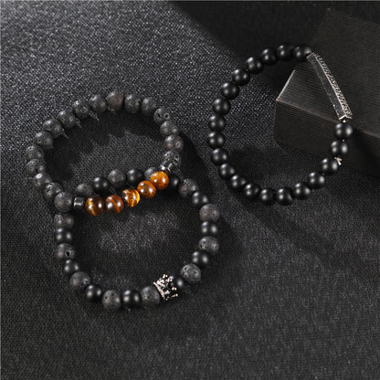 5 sets/lot CZ Paved Black Lava Stone Tiger Eye Bracelets Men Bracelets Charms Beads Beyond