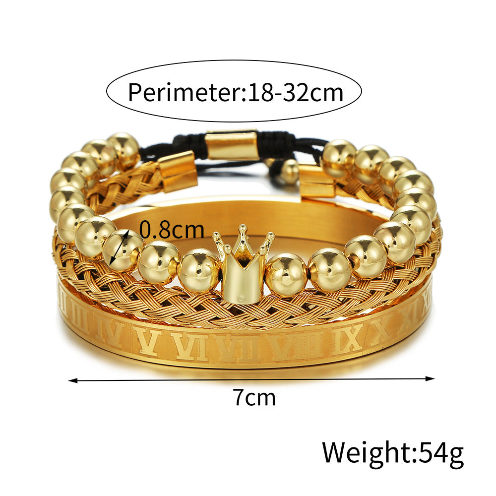 3 Sets/Lot Stainless Steel Roman Bangle Crown Bracelet Set for Men Men Bracelets Charms Beads Beyond