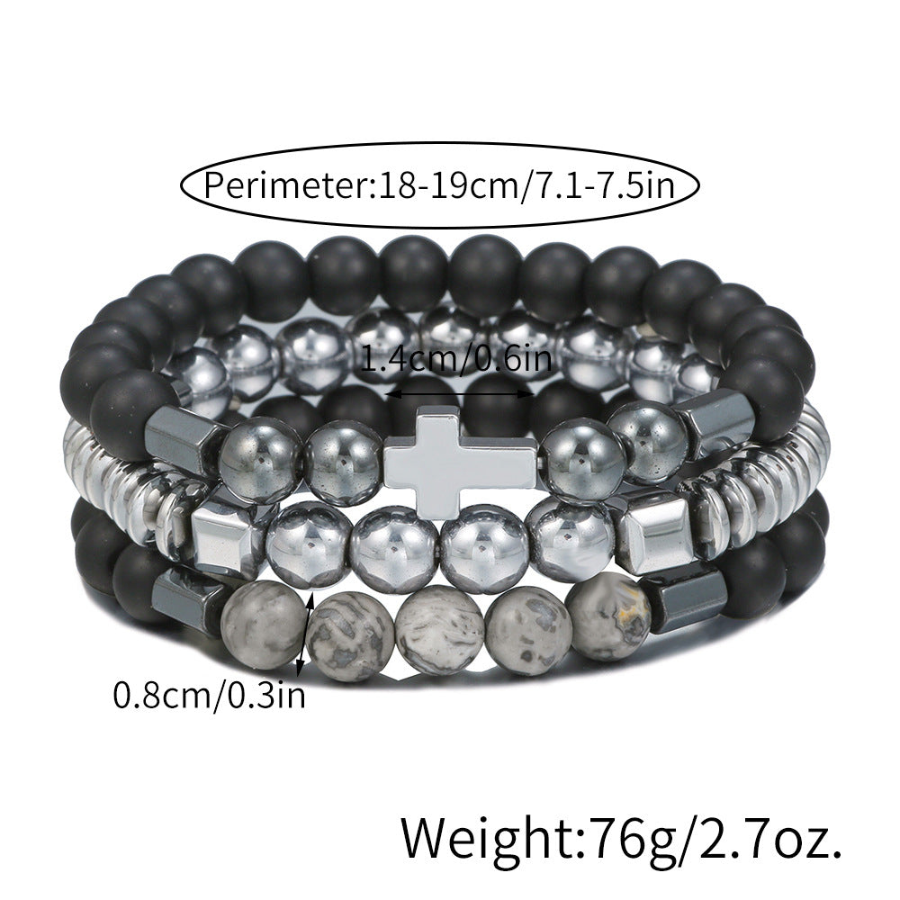 5 Sets/Lot 8mm Map Stone Hematite Black Matte Stone Bracelets Set for Men Men Bracelets Charms Beads Beyond