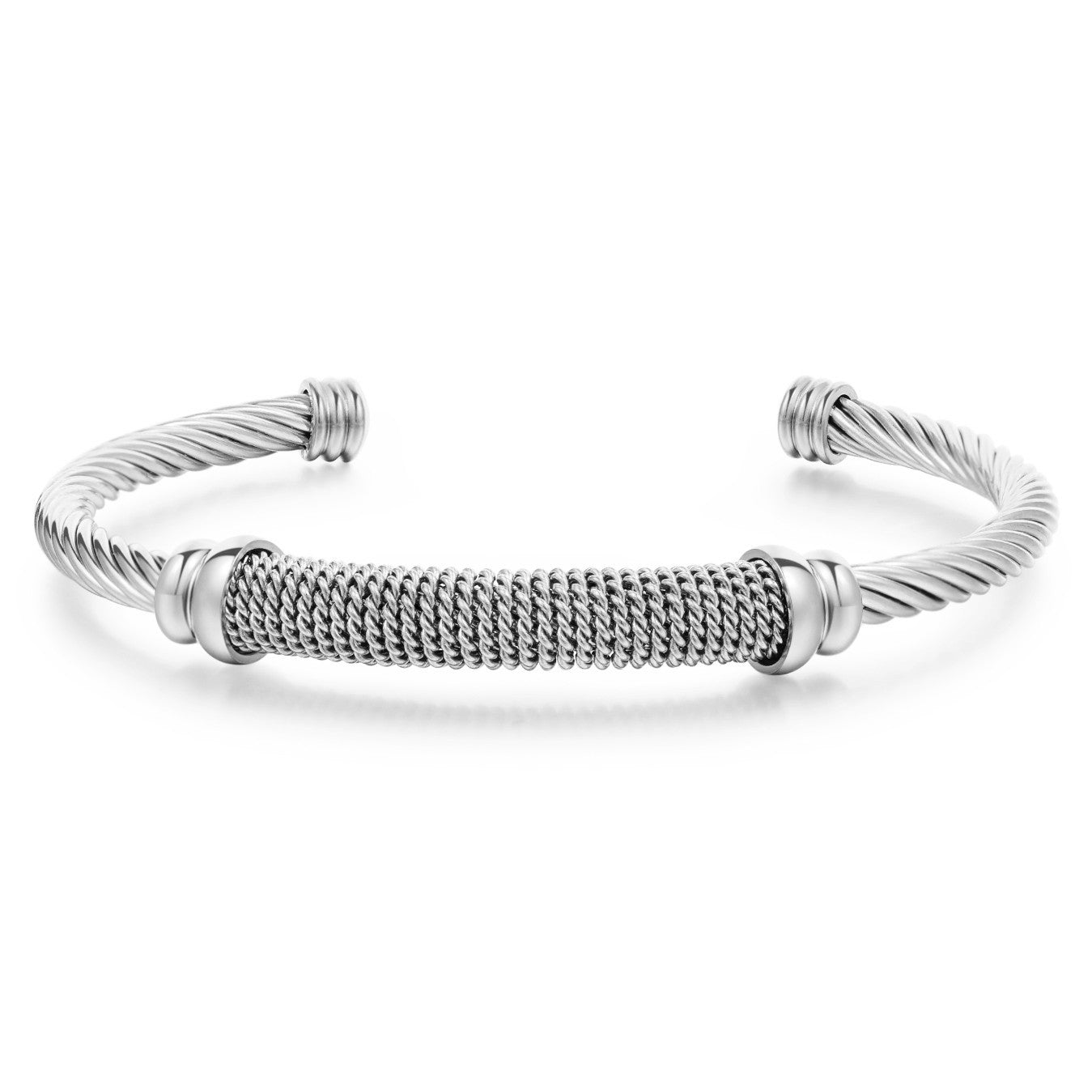 5pcs/lot Stainless Steel Rope Open Bangle for Women Silver-5pcs Women Bracelets Charms Beads Beyond