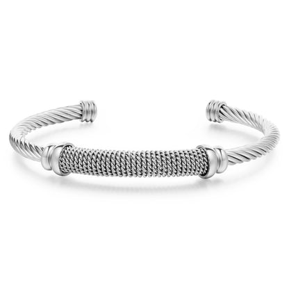 5pcs/lot Stainless Steel Rope Open Bangle for Women Silver-5pcs Women Bracelets Charms Beads Beyond