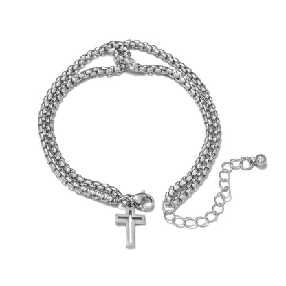 2 Sets/lot Silver Stainless Steel Bible Cross Chain Bracelets Set for Men Men Bracelets Charms Beads Beyond