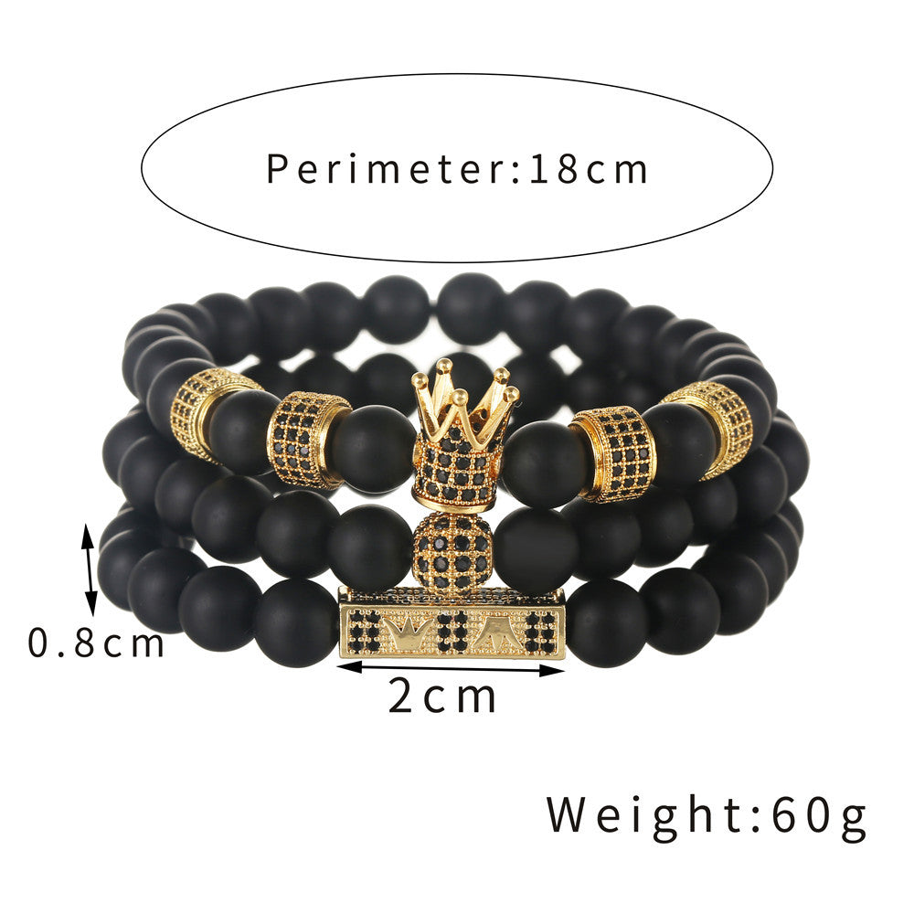 3 Sets/Lot 8mm Black Matte Stone Crown Bracelet Set for Men Men Bracelets Charms Beads Beyond