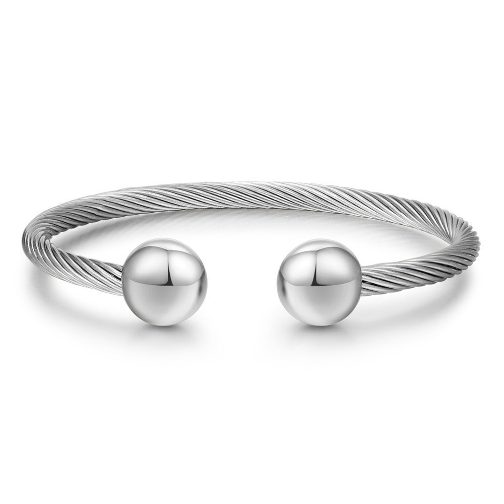 5pcs/lot Stainless Steel Round Ball Open Bangle for Women Silver-5pcs Women Bracelets Charms Beads Beyond