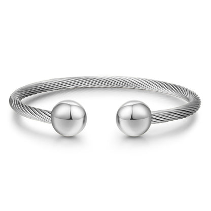 5pcs/lot Stainless Steel Round Ball Open Bangle for Women Silver-5pcs Women Bracelets Charms Beads Beyond