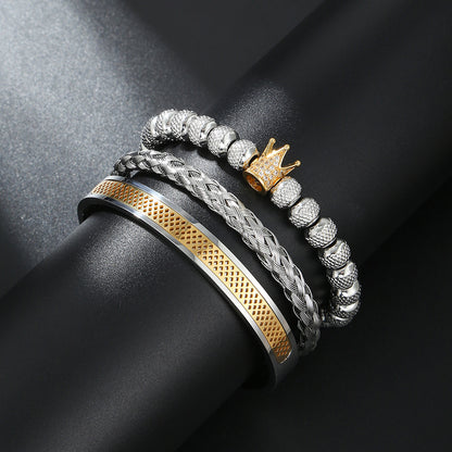 3pcs/set Stainless Steel Bangle Crown Adjustable Bracelet Set for Men Men Bracelets Charms Beads Beyond