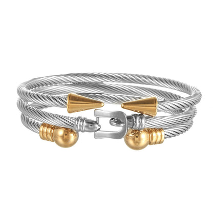 3pcs/set Stainless Steel Belt Bangle Open Bangle Set for Men Silver+Gold Set Men Bracelets Charms Beads Beyond