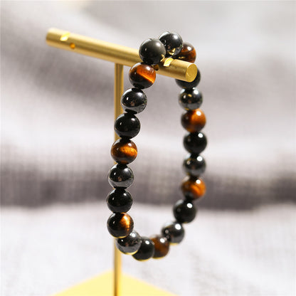 5 Sets/Lot 8mm Tiger Eye Hematite Black Obsidian Bracelet Set for Men Men Bracelets Charms Beads Beyond