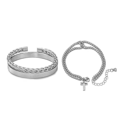 2 Sets/lot Silver Stainless Steel Bible Cross Chain Bracelets Set for Men Men Bracelets Charms Beads Beyond