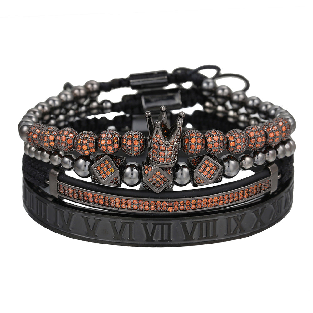 4pcs/set Multicolor CZ Paved Bracelets & Stainless Steel Bangles Set for Men Orange on Black Men Bracelets Charms Beads Beyond