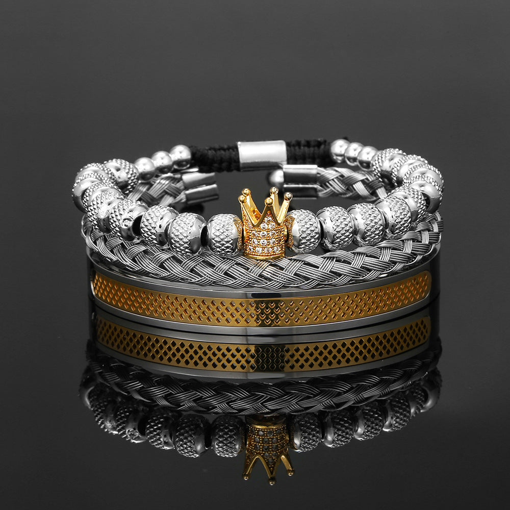3pcs/set Stainless Steel Bangle Crown Adjustable Bracelet Set for Men Men Bracelets Charms Beads Beyond