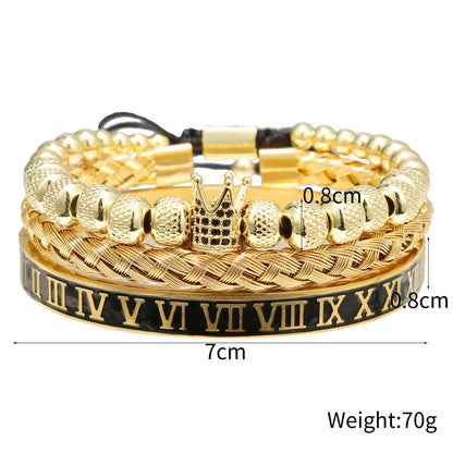 3pcs/set Black Roman Numeral Stainless Steel Bangle Crown Bracelet Set for Men Men Bracelets Charms Beads Beyond