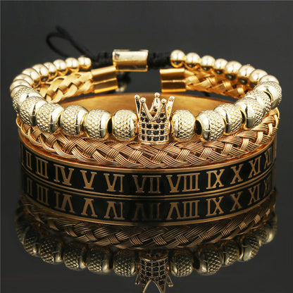 3pcs/set Black Roman Numeral Stainless Steel Bangle Crown Bracelet Set for Men Men Bracelets Charms Beads Beyond