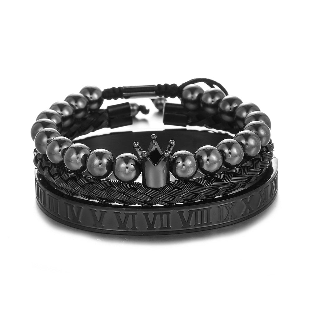 Sky Madrid Stainless Steel Roman Crown Bracelet Set (3 Pcs) – Moon