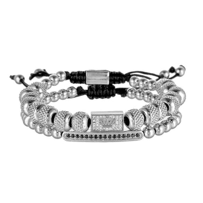 3 Sets/Lot CZ Pave Crown Adjustable Bracelet Set for Men Men Bracelets Charms Beads Beyond