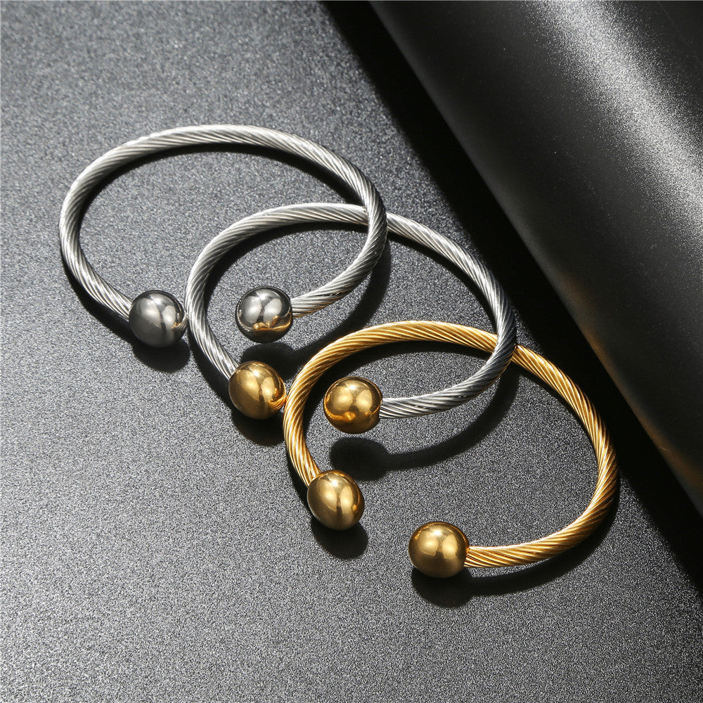 5pcs/lot Stainless Steel Round Ball Open Bangle for Women Mix Color-5pcs Women Bracelets Charms Beads Beyond