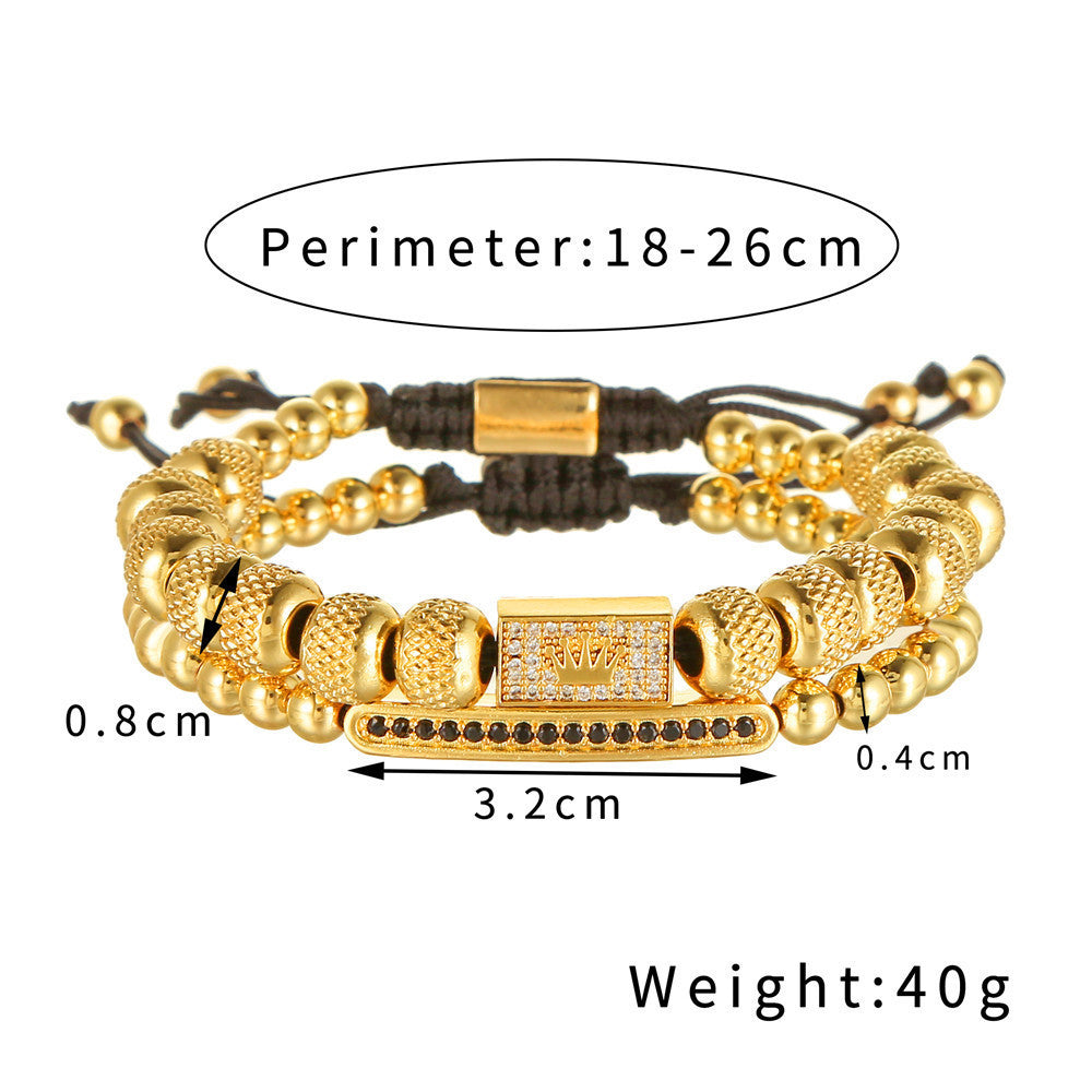 3 Sets/Lot CZ Pave Crown Adjustable Bracelet Set for Men Men Bracelets Charms Beads Beyond