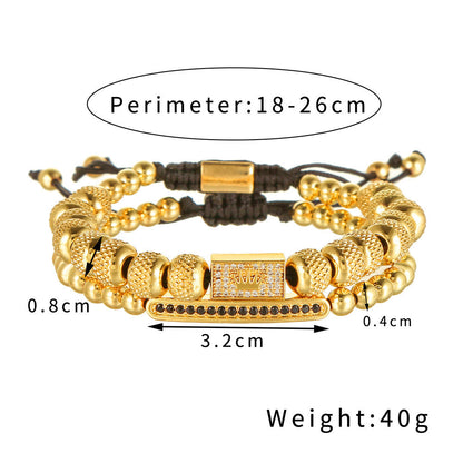 3 Sets/Lot CZ Pave Crown Adjustable Bracelet Set for Men Men Bracelets Charms Beads Beyond