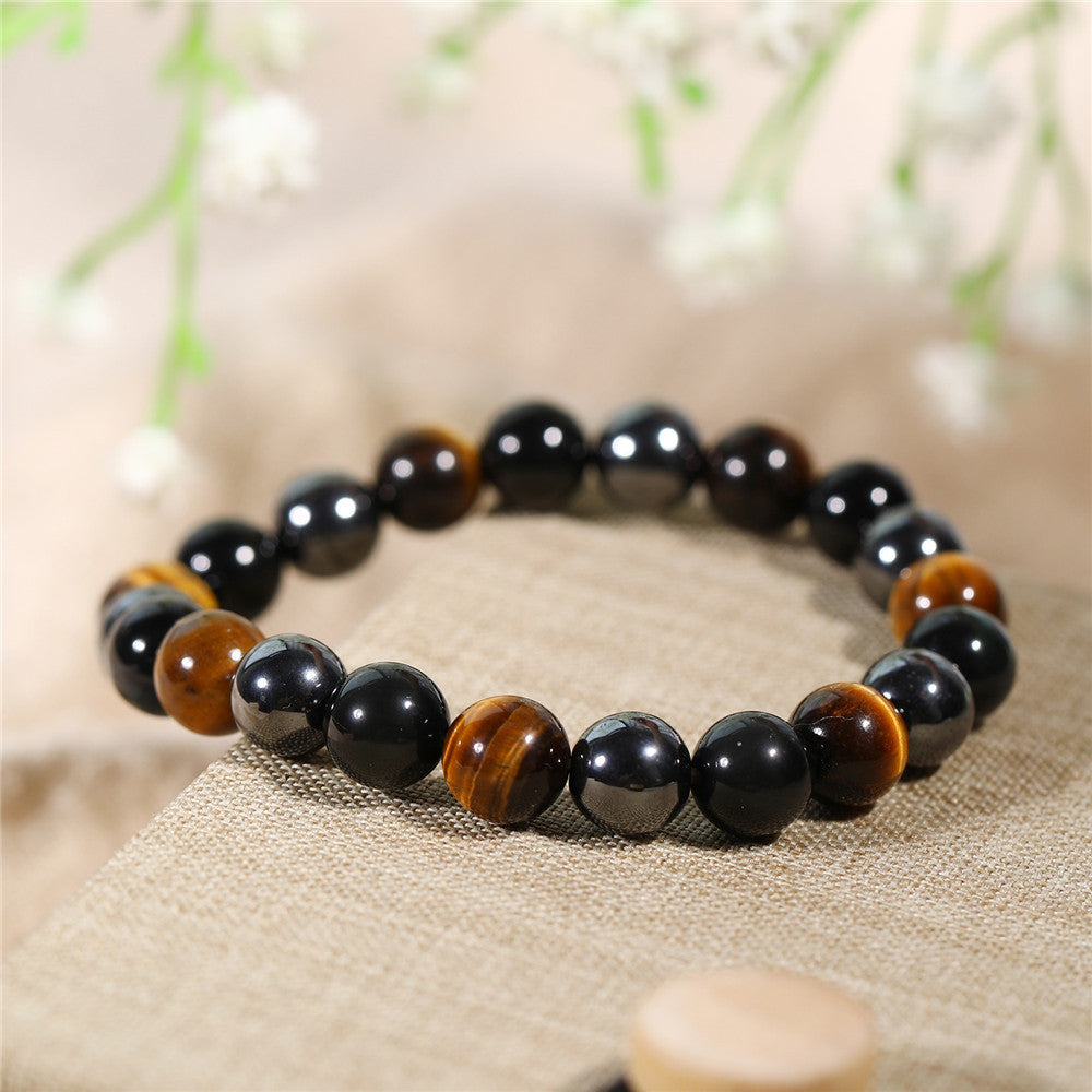 5 Sets/Lot 8mm Tiger Eye Hematite Black Obsidian Bracelet Set for Men Men Bracelets Charms Beads Beyond