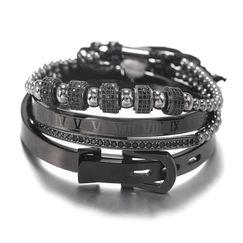 4pcs/set CZ Paved Bracelets & Roman Bangles for Men Black Men Bracelets Charms Beads Beyond