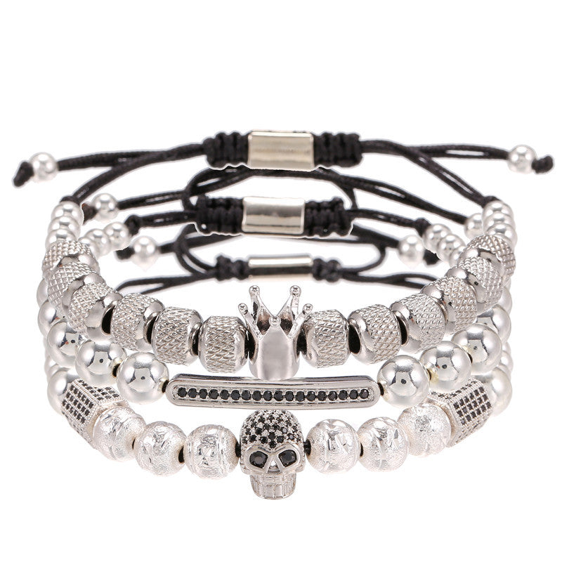 3pcs/set CZ Paved Skull Bracelets for Men Silver Men Bracelets Charms Beads Beyond