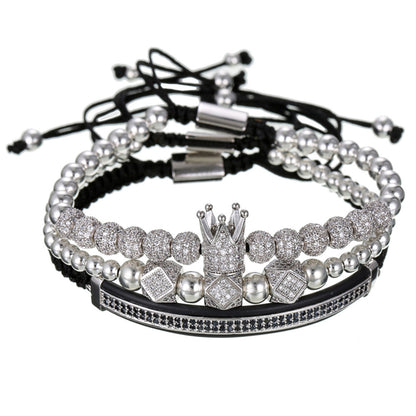 3pcs/set 6mm CZ Ball Beads Clear Octagon Bracelets for Men Silver Men Bracelets Charms Beads Beyond