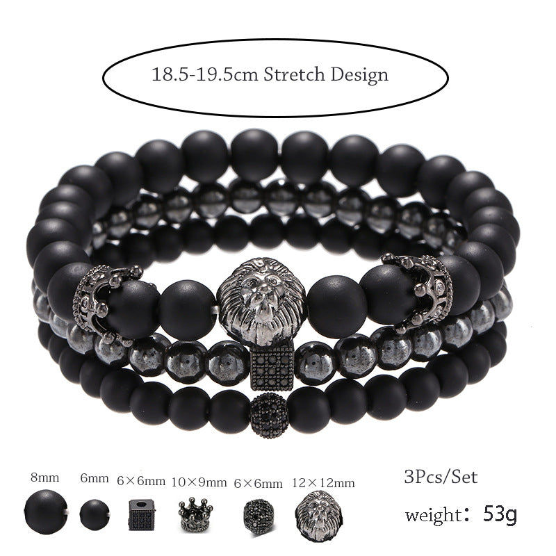 5 sets/lot Lion Spacers Black Matte Stone Bracelets Men Bracelets Charms Beads Beyond