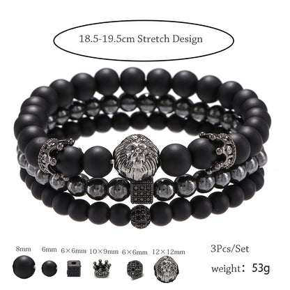 5 sets/lot Lion Spacers Black Matte Stone Bracelets Men Bracelets Charms Beads Beyond