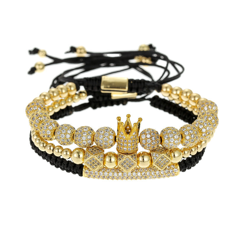 3pcs/set CZ Paved Bracelets & Bangles for Men Gold Men Bracelets Charms Beads Beyond