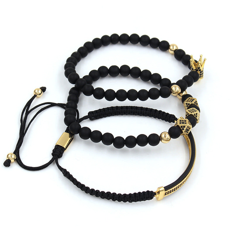 3pcs/set 6mm Black Matte Stone CZ Paved Beads Bracelet Men Bracelets Charms Beads Beyond