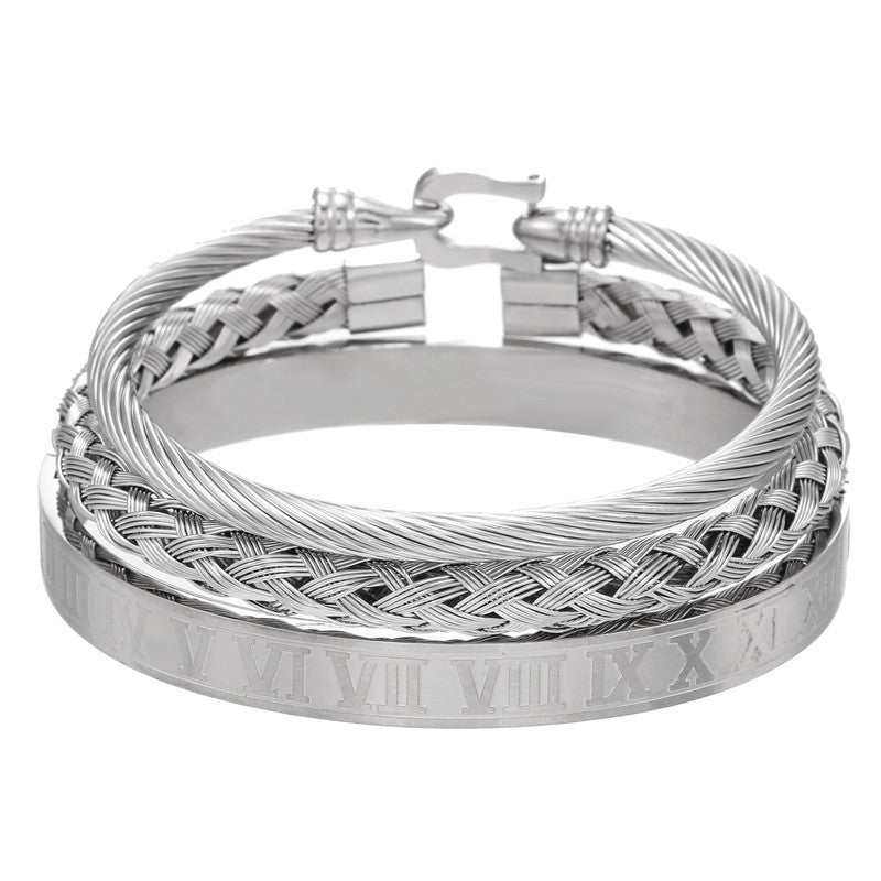 3pcs/set Stainless Steel Bangles for Men Silver Men Bracelets Charms Beads Beyond