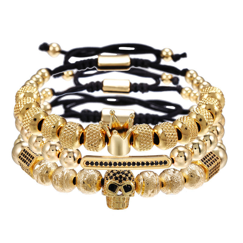 3pcs/set CZ Paved Skull Bracelets for Men Gold Men Bracelets Charms Beads Beyond