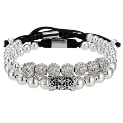 2pcs/set CZ Paved Tube Bracelets for Men Silver Men Bracelets Charms Beads Beyond