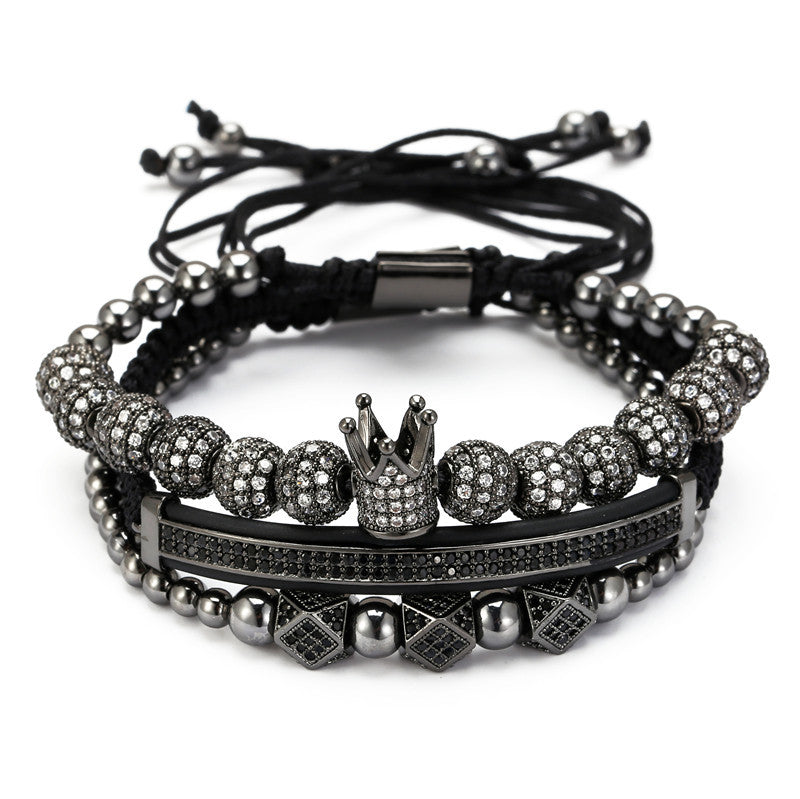 3pcs/set 8mm CZ Ball Beads Black Octagon Bracelets for Men Black Men Bracelets Charms Beads Beyond