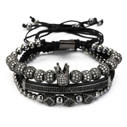3pcs/set 8mm CZ Ball Beads Black Octagon Bracelets for Men Black Men Bracelets Charms Beads Beyond