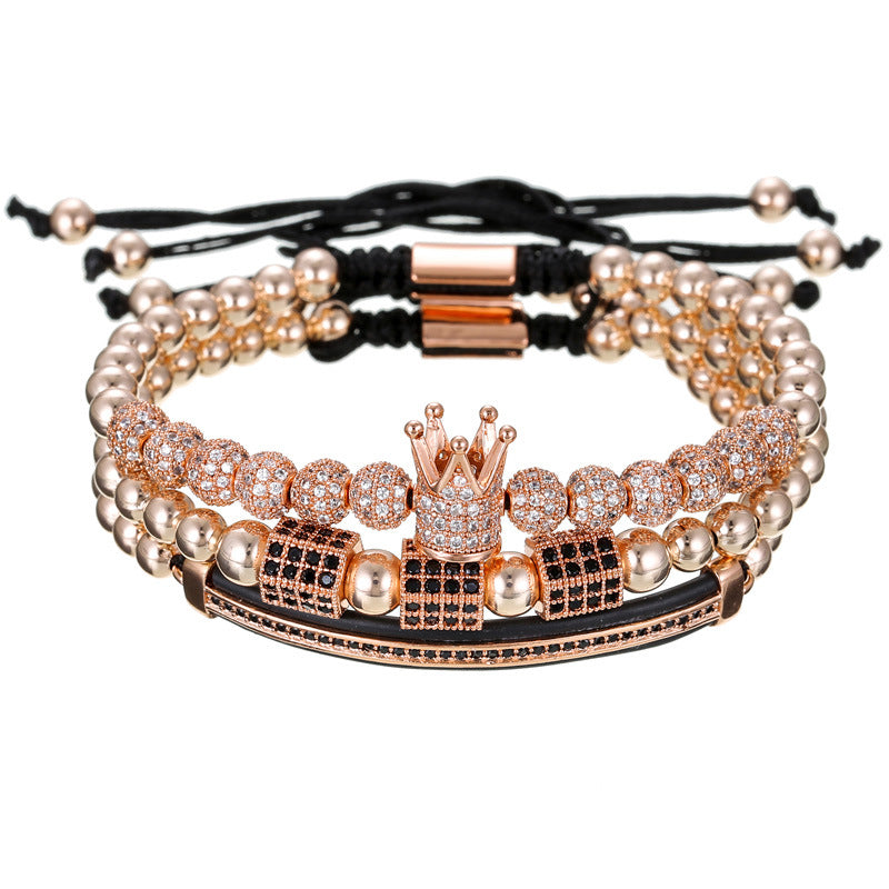 3pcs/set CZ Paved Hexagon Beads Bracelets for Men Rose Gold Men Bracelets Charms Beads Beyond