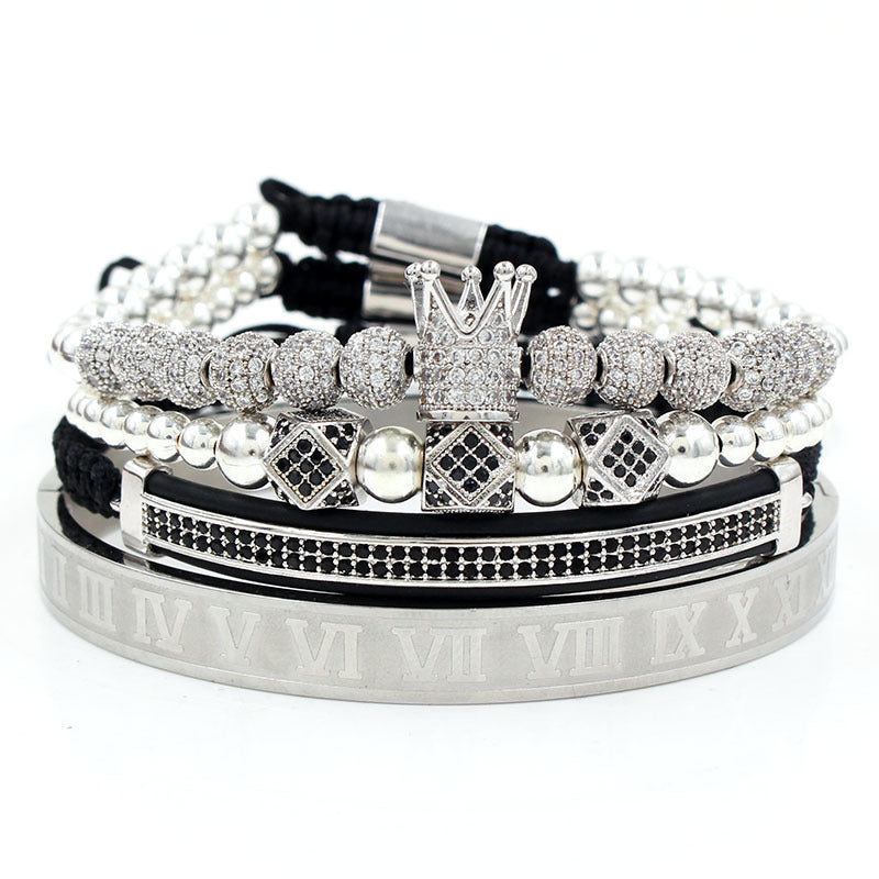 4pcs/set CZ Paved Bracelets & Bangles for Men Silver Men Bracelets Charms Beads Beyond